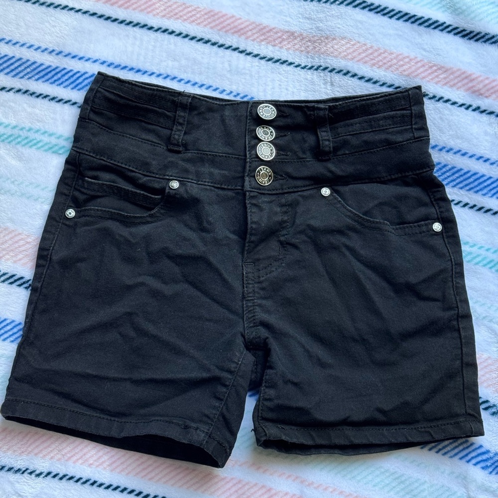 High Waist Black Button Shorts